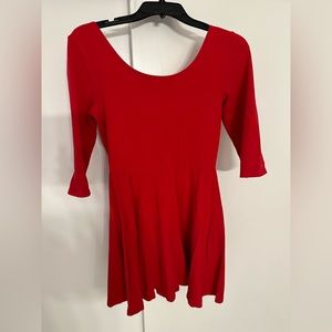 Red Scoop Neck Dress with 3/4 Length Sleeves